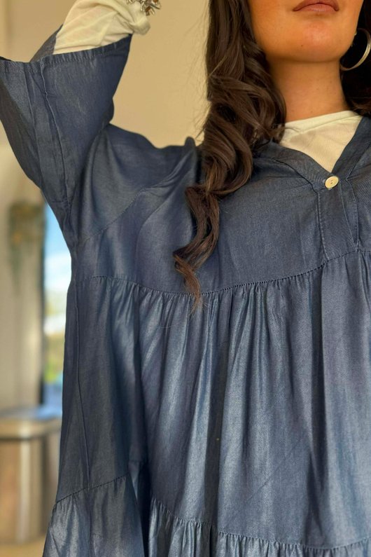 Chambray Tiered Midi Dress /5=